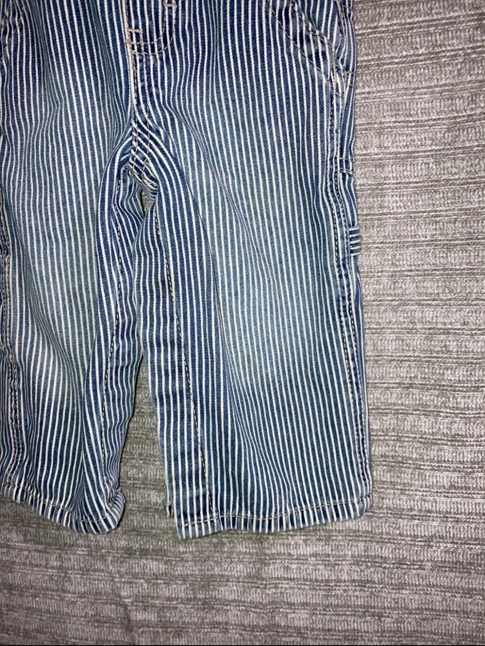 Vintage Oshkosh B'Gosh Vestbak Overalls Hickory Stripe Denim Baby Snap Leg 9 mon
